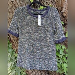 Ann Taylor Womens Sweater Short Sleeve Top Fuzzy Trim Size Small NWT
